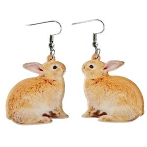 Cute Vintage Acrylic Easter Brown Bunny Rabbit Women's Dangle Animal‎ Earrings